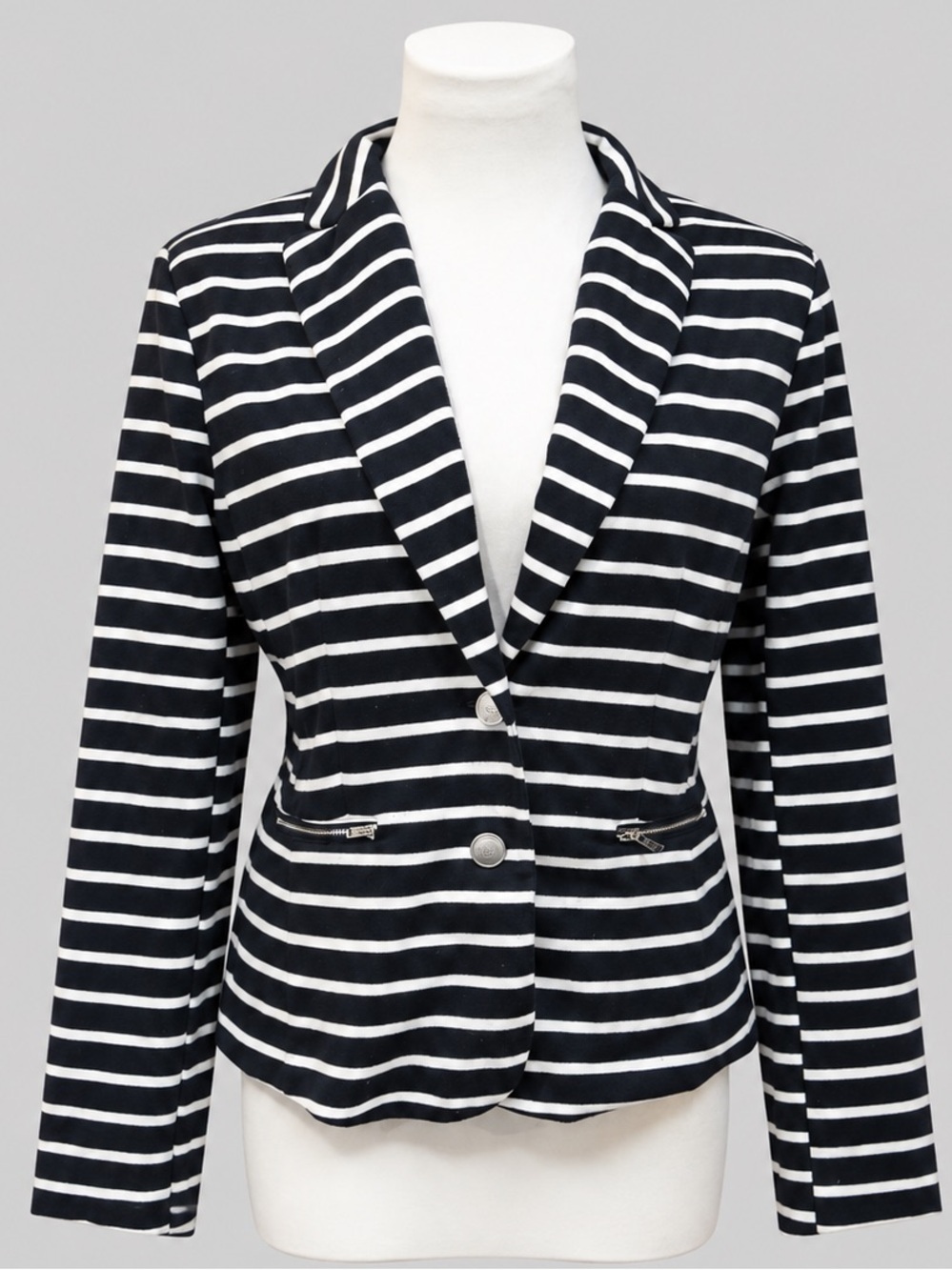 CYNTHIA ROWLEY BLUE WHITE STRIPED NAUTICAL JACKET